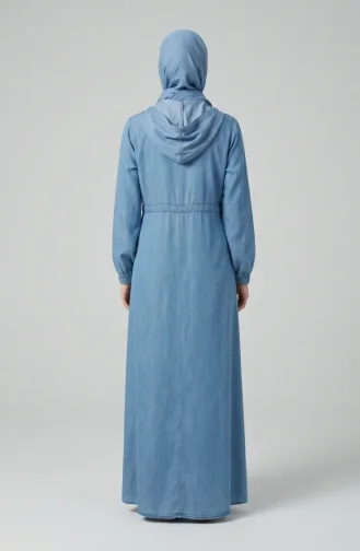 Abaya Zippée à Capuche En Tissu Tencel 1601-01 Bleu 1601-01
