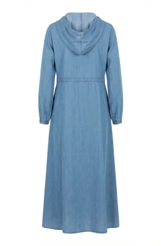 Abaya Zippée à Capuche En Tissu Tencel 1601-01 Bleu 1601-01