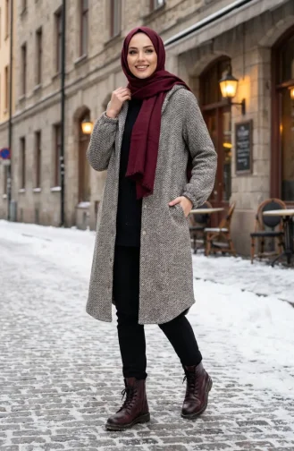 Front Buttoned Winter Coat With Elasticated Sleeves 0243-01 Mink 0243-01