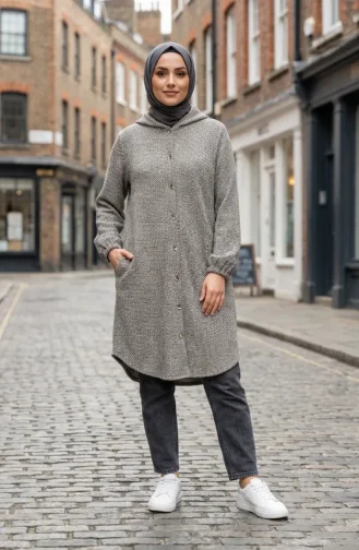 Front Buttoned Winter Coat With Elasticated Sleeves 0243-01 Mink 0243-01