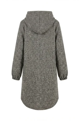 Front Buttoned Winter Coat With Elasticated Sleeves 0243-02 Black Beige 0243-02