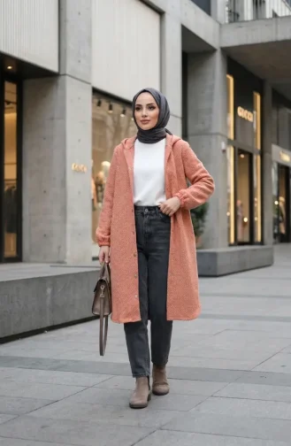 Front Buttoned Winter Coat With Elasticated Cuffs 0243-04 Orange 0243-04
