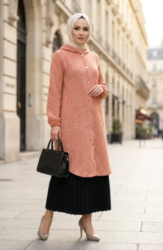 Front Buttoned Winter Coat With Elasticated Cuffs 0243-04 Orange 0243-04