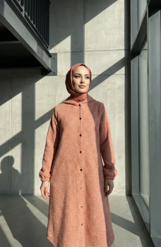 Front Buttoned Winter Coat With Elasticated Cuffs 0243-04 Orange 0243-04
