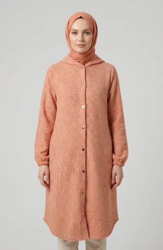Front Buttoned Winter Coat With Elasticated Cuffs 0243-04 Orange 0243-04