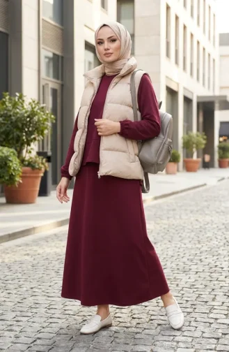 Oysho Fabric Tunic And Skirt Two-Piece Set 0242-02 Burgundy 0242-02