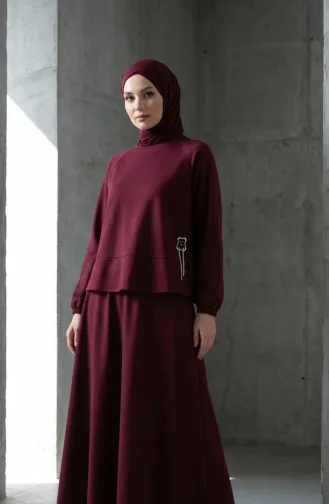 Oysho Fabric Tunic And Skirt Two-Piece Set 0242-02 Burgundy 0242-02