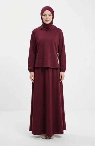 Oysho Fabric Tunic And Skirt Two-Piece Set 0242-02 Burgundy 0242-02