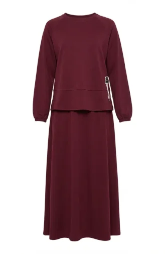 Oysho Fabric Tunic And Skirt Two-Piece Set 0242-02 Burgundy 0242-02