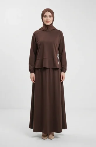 Oysho Fabric Tunic And Skirt Two-Piece Set 0242-04 Brown 0242-04