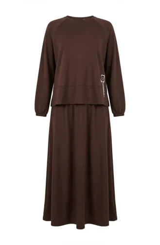 Oysho Fabric Tunic And Skirt Two-Piece Set 0242-04 Brown 0242-04