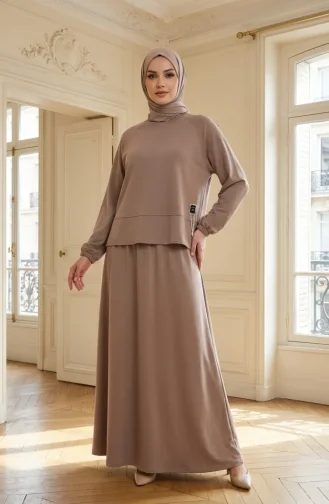 Oysho Fabric Tunic And Skirt Two-Piece Set 0242-05 Mink 0242-05
