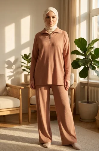 Two-Thread Zippered Two-Piece Set 71221-01 Beige 71221-01