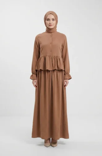 Aerobin Fabric Ruffled Hijab Two-Piece Set 4145-01 Milky Coffee 4145-01