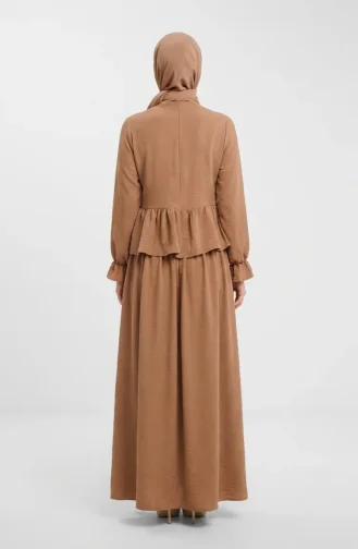 Aerobin Fabric Ruffled Hijab Two-Piece Set 4145-01 Milky Coffee 4145-01