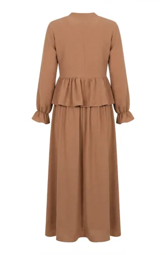 Aerobin Fabric Ruffled Hijab Two-Piece Set 4145-01 Milky Coffee 4145-01