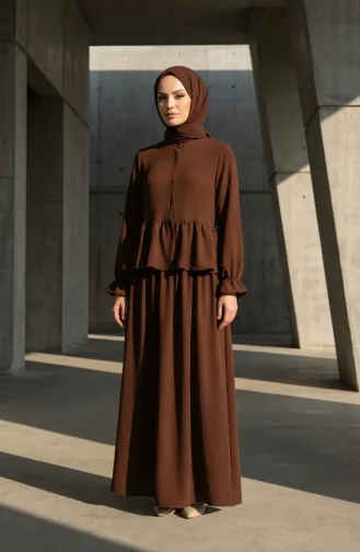 Aerobin Stoff-Hijab-Set Mit Rüschen Zweiteilig 4145-02 Braun 4145-02