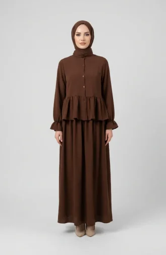 Aerobin Stoff-Hijab-Set Mit Rüschen Zweiteilig 4145-02 Braun 4145-02