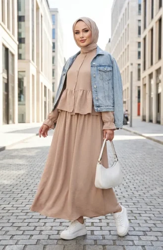 Aerobin Stoff-Hijab-Set Mit Rüschen Zweiteilig 4145-03 Beige 4145-03