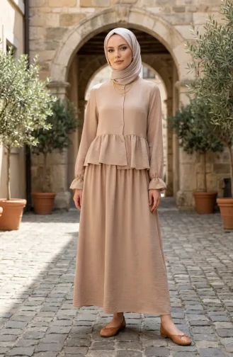 Aerobin Stoff-Hijab-Set Mit Rüschen Zweiteilig 4145-03 Beige 4145-03