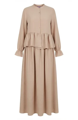 Aerobin Stoff-Hijab-Set Mit Rüschen Zweiteilig 4145-03 Beige 4145-03