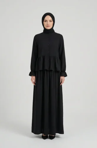 Ensemble Hijab à Volants En Tissu Aerobin Deux Pièces Noir 4145-05 4145-05