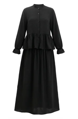 Ensemble Hijab à Volants En Tissu Aerobin Deux Pièces Noir 4145-05 4145-05