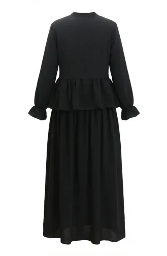 Ensemble Hijab à Volants En Tissu Aerobin Deux Pièces Noir 4145-05 4145-05