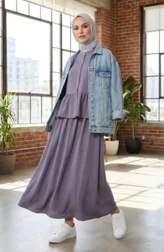 Aerobin Stoff-Hijab-Set Mit Rüschen Zweiteilig 4145-08 Grau 4145-08