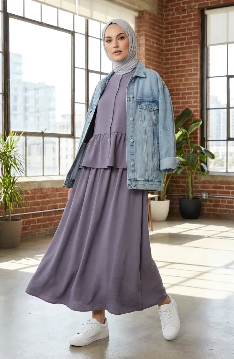 Aerobin Stoff-Hijab-Set Mit Rüschen Zweiteilig 4145-08 Grau 4145-08