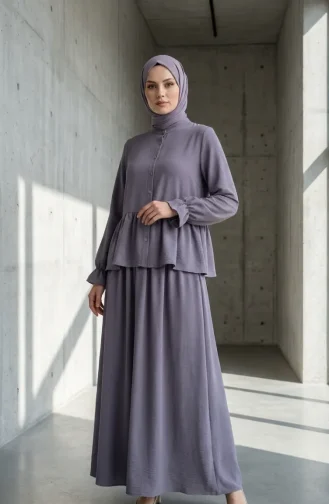 Aerobin Stoff-Hijab-Set Mit Rüschen Zweiteilig 4145-08 Grau 4145-08