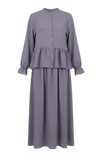 Aerobin Stoff-Hijab-Set Mit Rüschen Zweiteilig 4145-08 Grau 4145-08