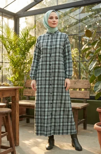 Robe D`hiver Bûcheron à Carreaux Boutonnée 2510-01 Vert Clair Noir 2510-01