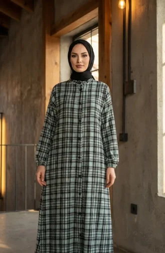 Robe D`hiver Bûcheron à Carreaux Boutonnée 2510-01 Vert Clair Noir 2510-01