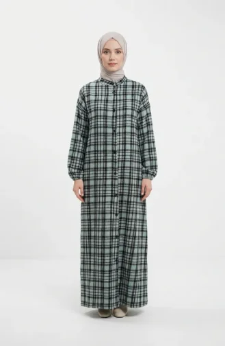 Robe D`hiver Bûcheron à Carreaux Boutonnée 2510-01 Vert Clair Noir 2510-01