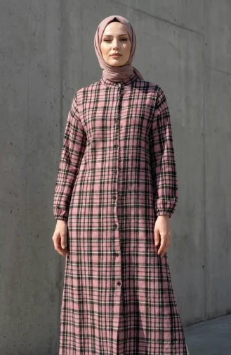 Plaid Buttoned Lumberjack Winter Dress 2510-02 Powder Black 2510-02