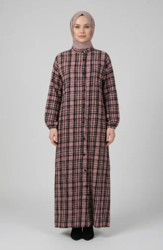 Plaid Buttoned Lumberjack Winter Dress 2510-02 Powder Black 2510-02