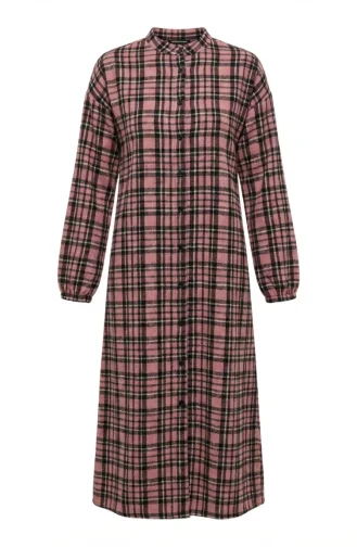 Plaid Buttoned Lumberjack Winter Dress 2510-02 Powder Black 2510-02
