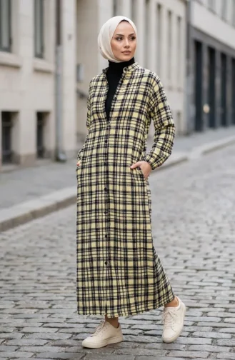 Plaid Buttoned Lumberjack Winter Suit 2510-03 Yellow Black 2510-03