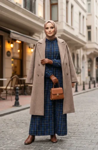 Kariertes Geknöpftes Holzfäller-Winterkleid 2510-04 Indigo Schwarz 2510-04
