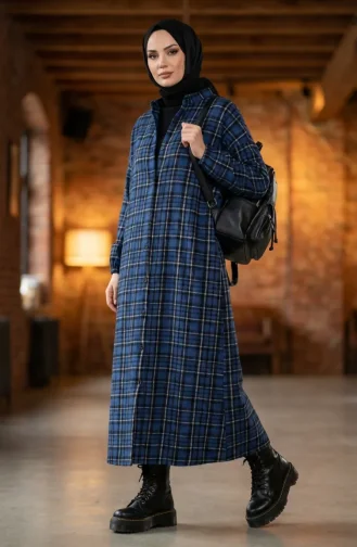 Kariertes Geknöpftes Holzfäller-Winterkleid 2510-04 Indigo Schwarz 2510-04