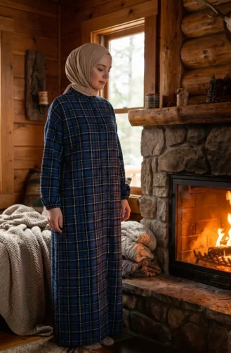 Kariertes Geknöpftes Holzfäller-Winterkleid 2510-04 Indigo Schwarz 2510-04