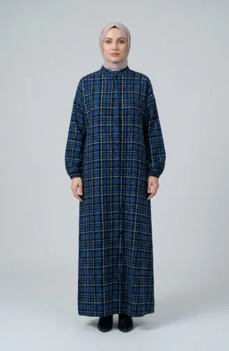 Kariertes Geknöpftes Holzfäller-Winterkleid 2510-04 Indigo Schwarz 2510-04