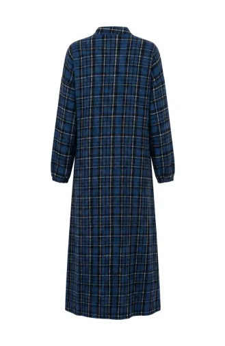 Kariertes Geknöpftes Holzfäller-Winterkleid 2510-04 Indigo Schwarz 2510-04