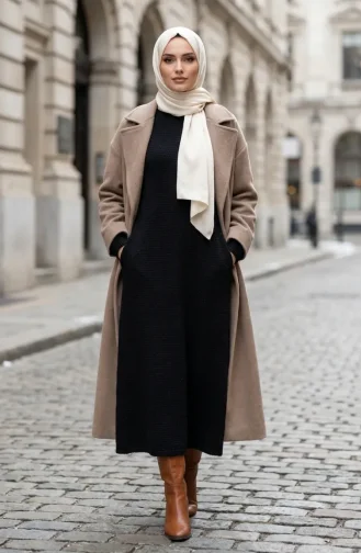 Robe D`hiver En Maille Texturée 2511-02 Noire 2511-02