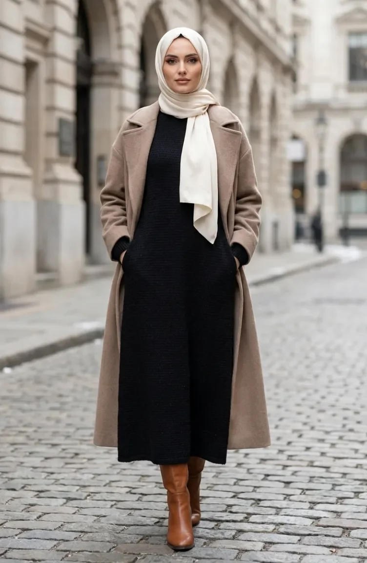 Robe D`hiver En Maille Texturée 2511-02 Noire 2511-02