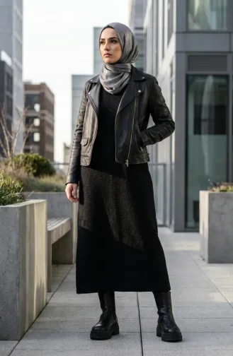 Robe D`hiver En Maille Texturée 2511-02 Noire 2511-02