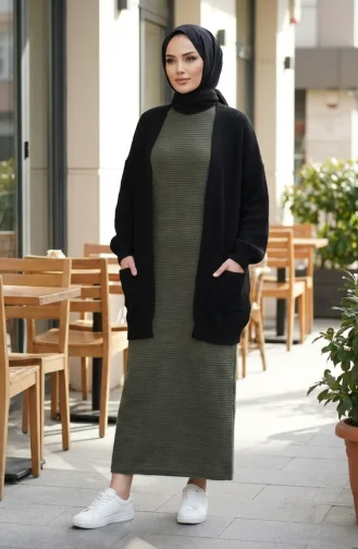 Robe D`hiver En Maille Texturée 2511-03 Kaki 2511-03