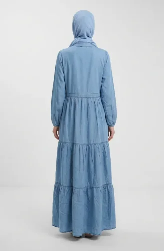 Robe En Denim Tencel Avec Taille à Cordon Et Fermeture Boutonnée 0901-01 Bleu 0901-01