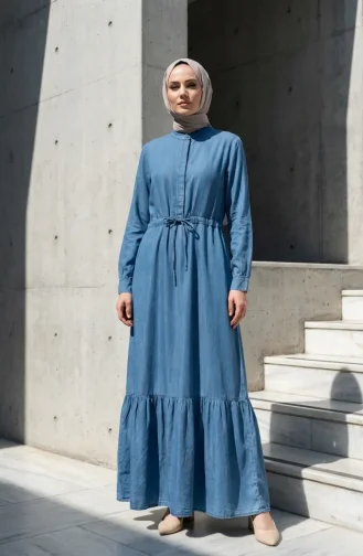 Jeanskleid Aus Tencel-Gewebe Mit Kordelzug In Der Taille Gerafft 2826-02 Blau 2826-02